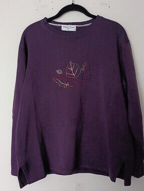 Vintage Bonnie Evans Autumn Leaves Embroidered Sweatshirt in Purple
